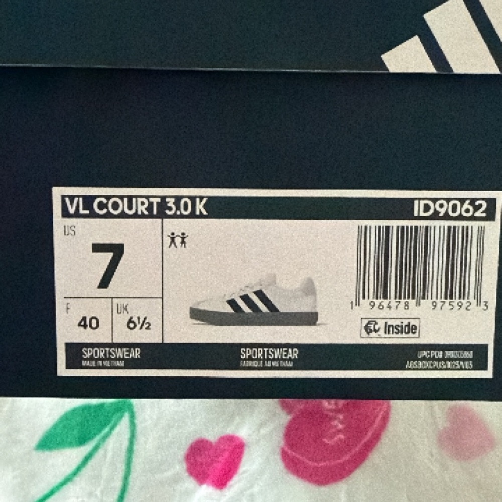 adidas VL Court 3.0K White Sneakers with Black Stripes - Picture 2 of 4